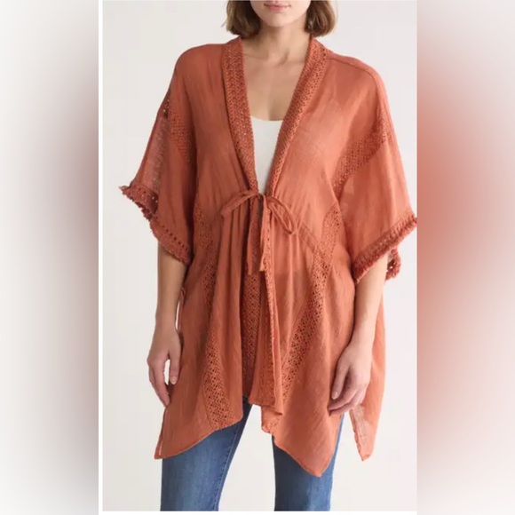 BCBG Other - 💞NWT BCBG Lace Panel Cotton Topper Size OSFM Color Burnt orange